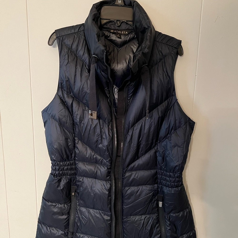 Athleta Black Quilted Puffer Vest with Stand-Up Collar